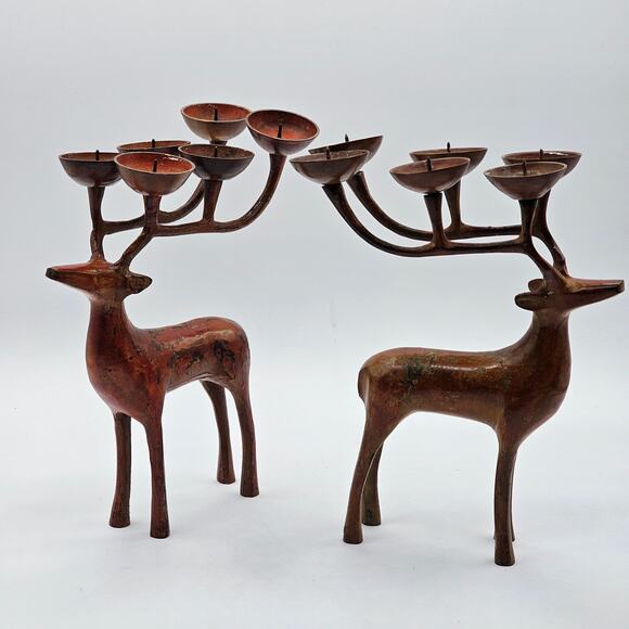 Vintage Decorative Tealight Reindeer Candle Holders Set/2 - Holiday Home Decor - Picture 5 of 8